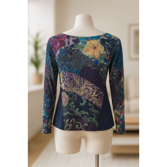 Desigual Blouse Women M Multicolor Long Sleeve V-Neck Abstract Boho Artsy TopY2K - Picture 3 of 12